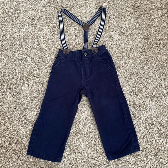 Gymboree baby toddler boy navy blue suspender pants size 18-24 months - Picture 1 of 8